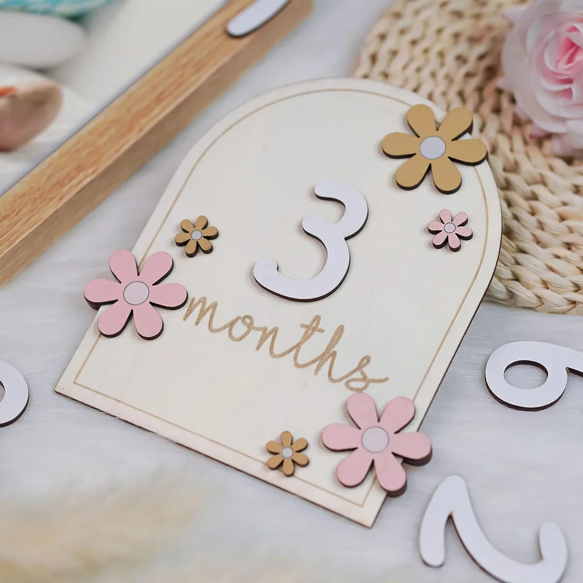 Milestone Card Set - Tarjetas de hito mensuales de madera