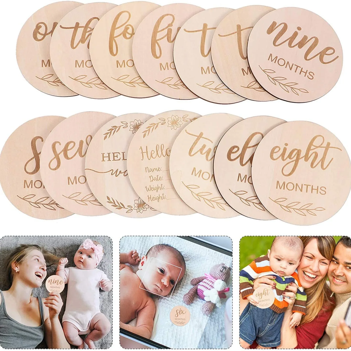 Milestone Card Set - 12 unids/set Chip de madera tarjeta