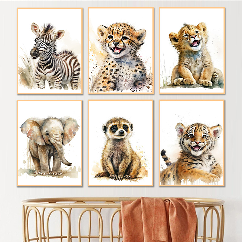 Baby Zebra Nursery - Animales en acuarela, leopardo bebé, jirafa,