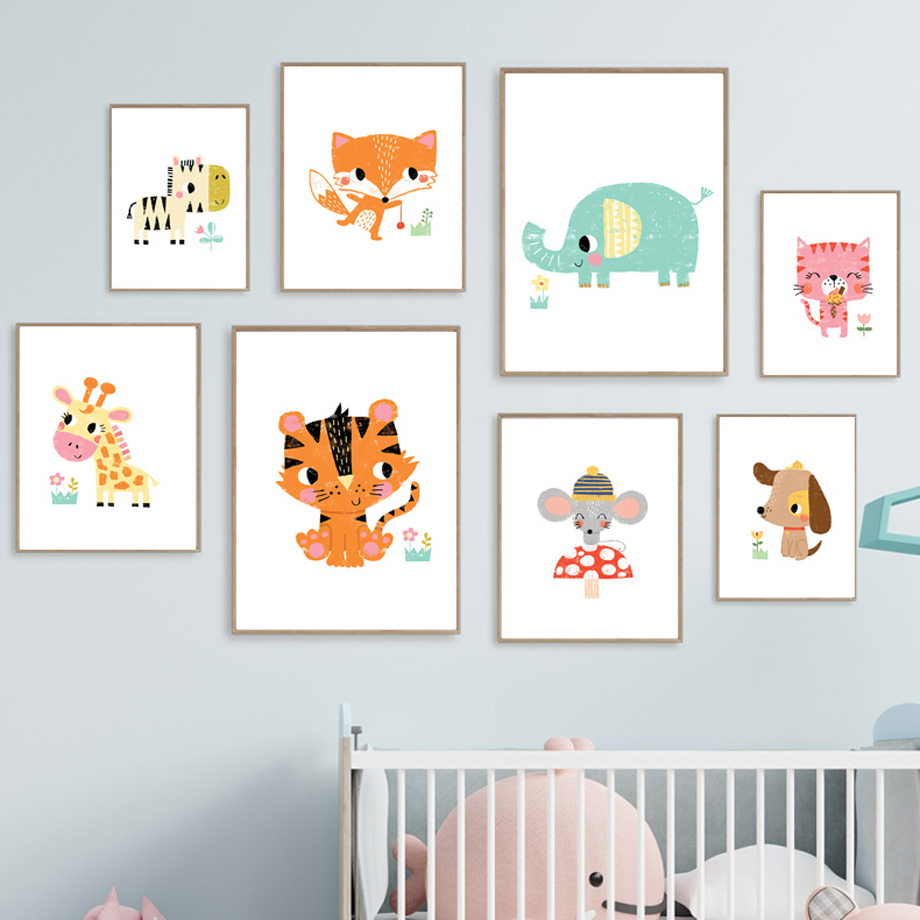 Baby Zoo Nursery - Láminas Decorativas de Animales de Dibujos