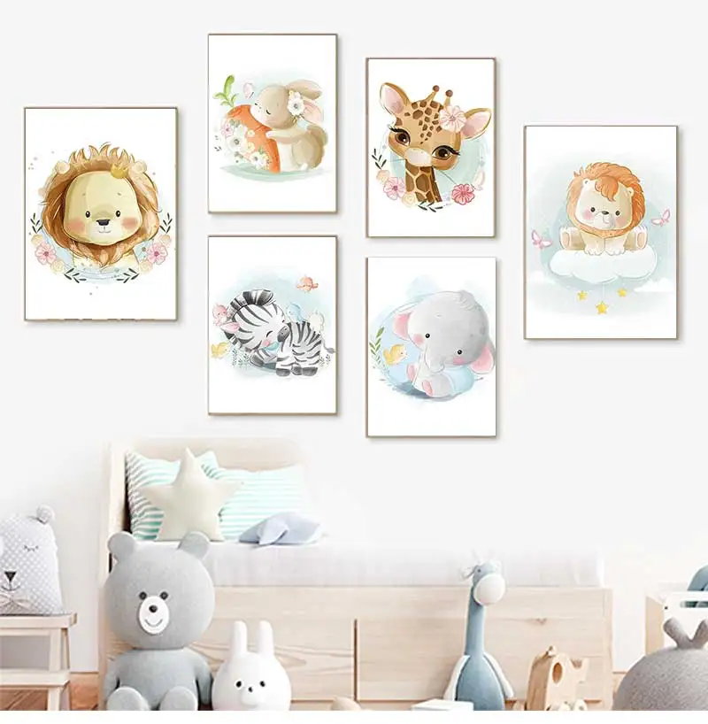 Baby Zebra Nursery - Cuadros Decorativos de Jirafa, León, Zorro,