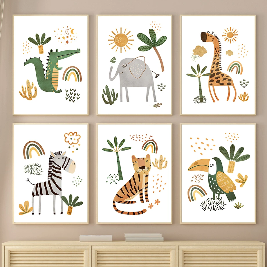 Baby Zebra Nursery - Girafa, elefante, Tigre, cebra, Tucán, animales