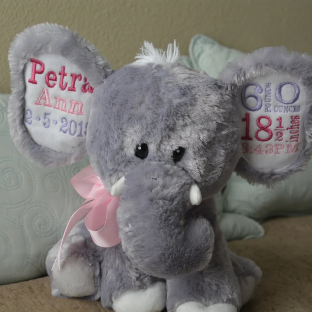 Baby Nursery Keepsake - Peluche de elefante de estadísticas de